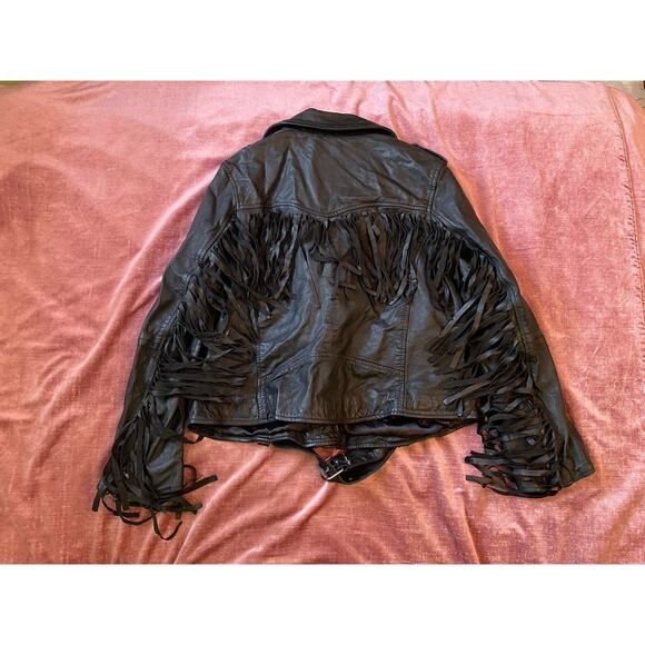 Nasty Gal Real Leather Biker Motorcycle Jacket Fringe Buckle Belt Moto Sz M - Picture 2 of 9